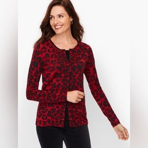 MWT TALBOTS CHARMING CARDIGAN LEOPARD PRINT RED and BLACK Size M Long Sleeve